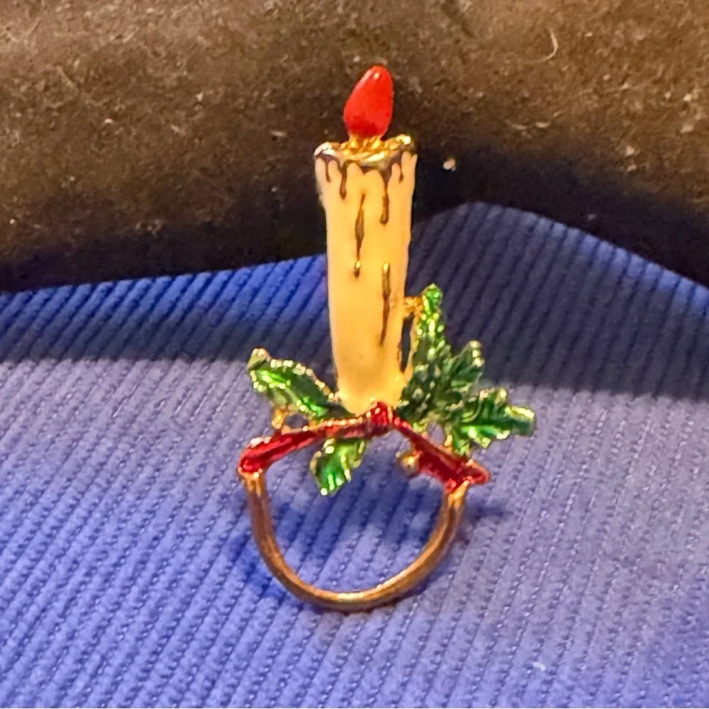 Festive Candle Enamel Brooch
